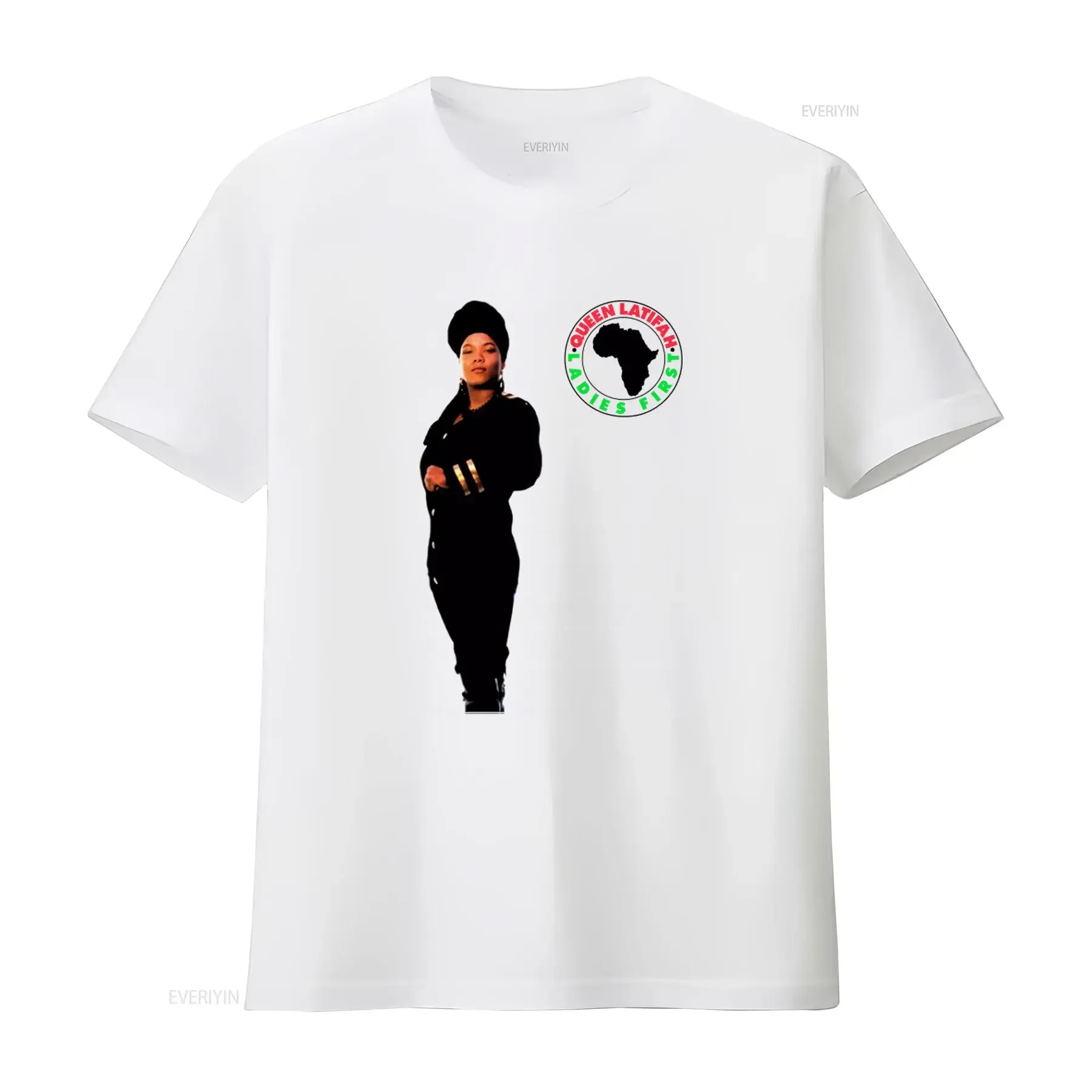 Camiseta Feminina Queen Latifah First Rap Hip Hop Vintage Lavada Versátil para Uso Diário Estampa Gráfica Estilosa Unissex