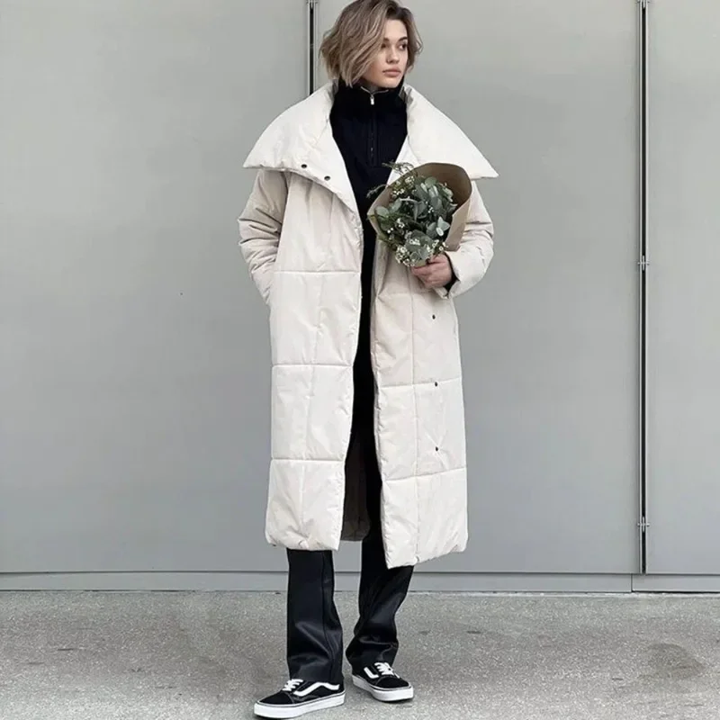 Talenza Giacca lunga invernale sottile da donna Nuovo allentato casual caldo Parka tasca manica lunga piumino lungo in cotone giacca da donna