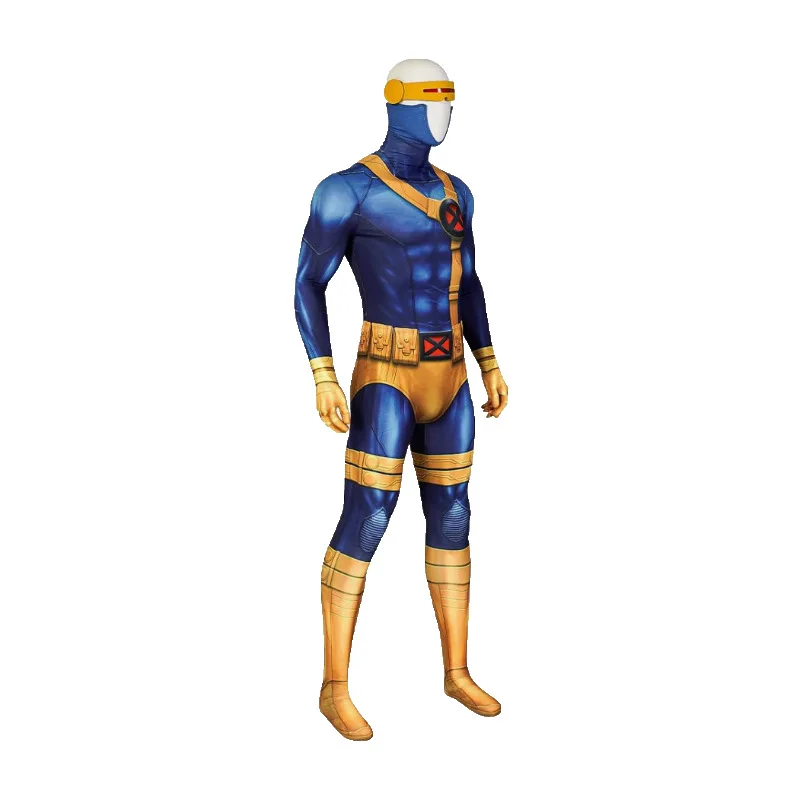 Cyclops Jumpsuit Cosplay Costume Long Sleeve Bodysuit Anime Characters Halloween Masquerade Carnival Party Outfit for Men