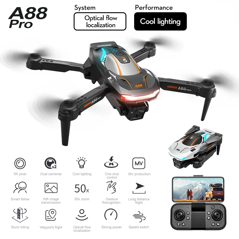 New A88 Drone 8K Profesional TripleCamera Aerial Photography Obstacle Avoidance Flow Positioning Folding Quadcopter Sell Light