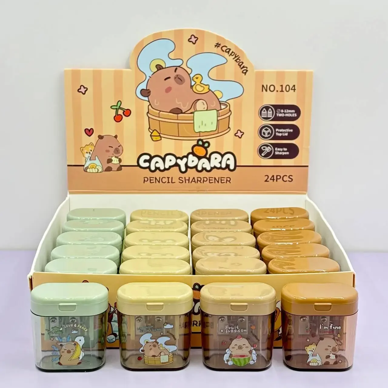 Cute 24Pcs/Box Cartoon Capybara Pencil Sharpeners Compact and Long-lasting Student and Office Stationery Supplies birthday gift