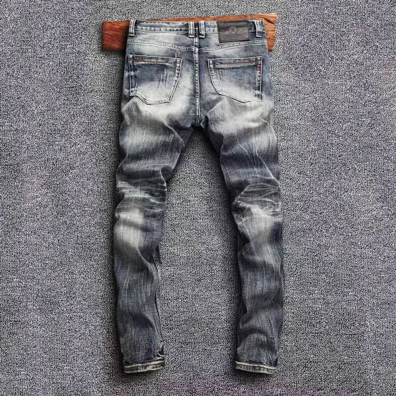 Fashion Designer Men Jeans High Quality Retro Blue Stretch Slim Fit Ripped Jeans Men Classical Trousers Vintage Pants Hombre