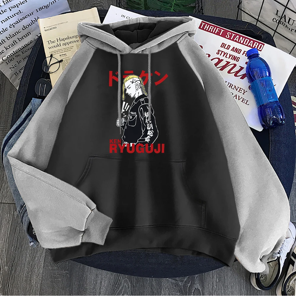 Street Male Hoodie Tokyo Revengers Draken Manga Prints Sweatshirt Spliced Fleece Pullover Loose Warm Comfortable Neutralclothes