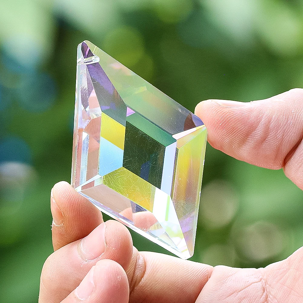 63mm Rhombus Glass Crystal Perforated Sparkling Lamps Hotel Chandelier Hanging Prisms Pendant Suncatcher for Windows Decoration