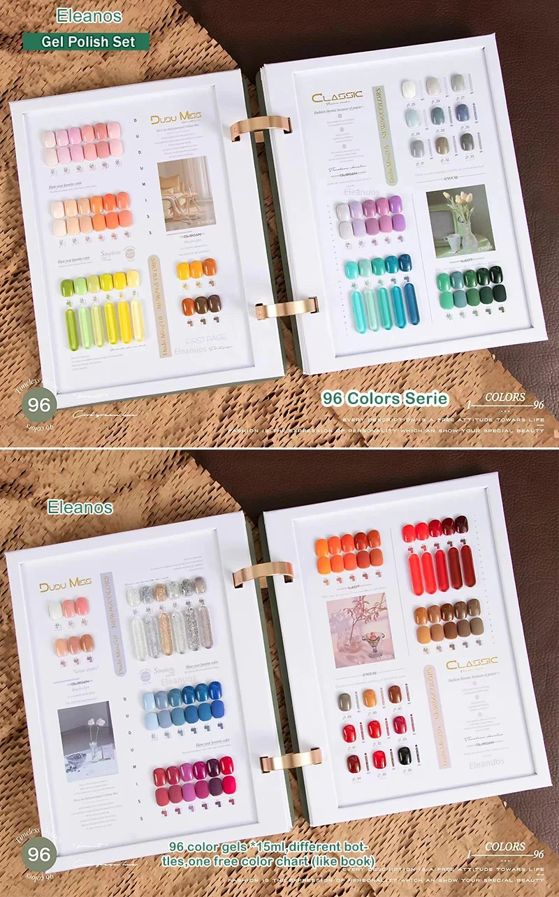 엘레아노스 15ml 네일 젤 폴리쉬 세트 (컬러 디스플레이 포함) 매니큐어 네일 살롱 도매 젤 네일 폴리쉬 쏙 오프 UV LED 젤 키트