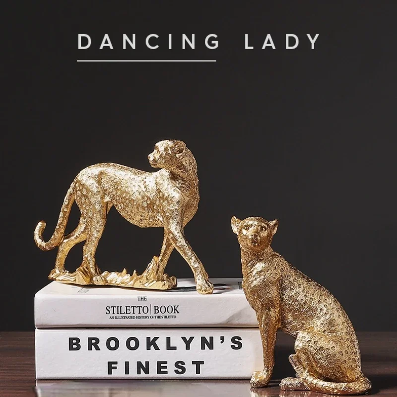 Creative Resin Golden Leopard Simulation Animal Statue Cheetah Resin Crafts Furnishings Modern Home Decoration Animal Figures