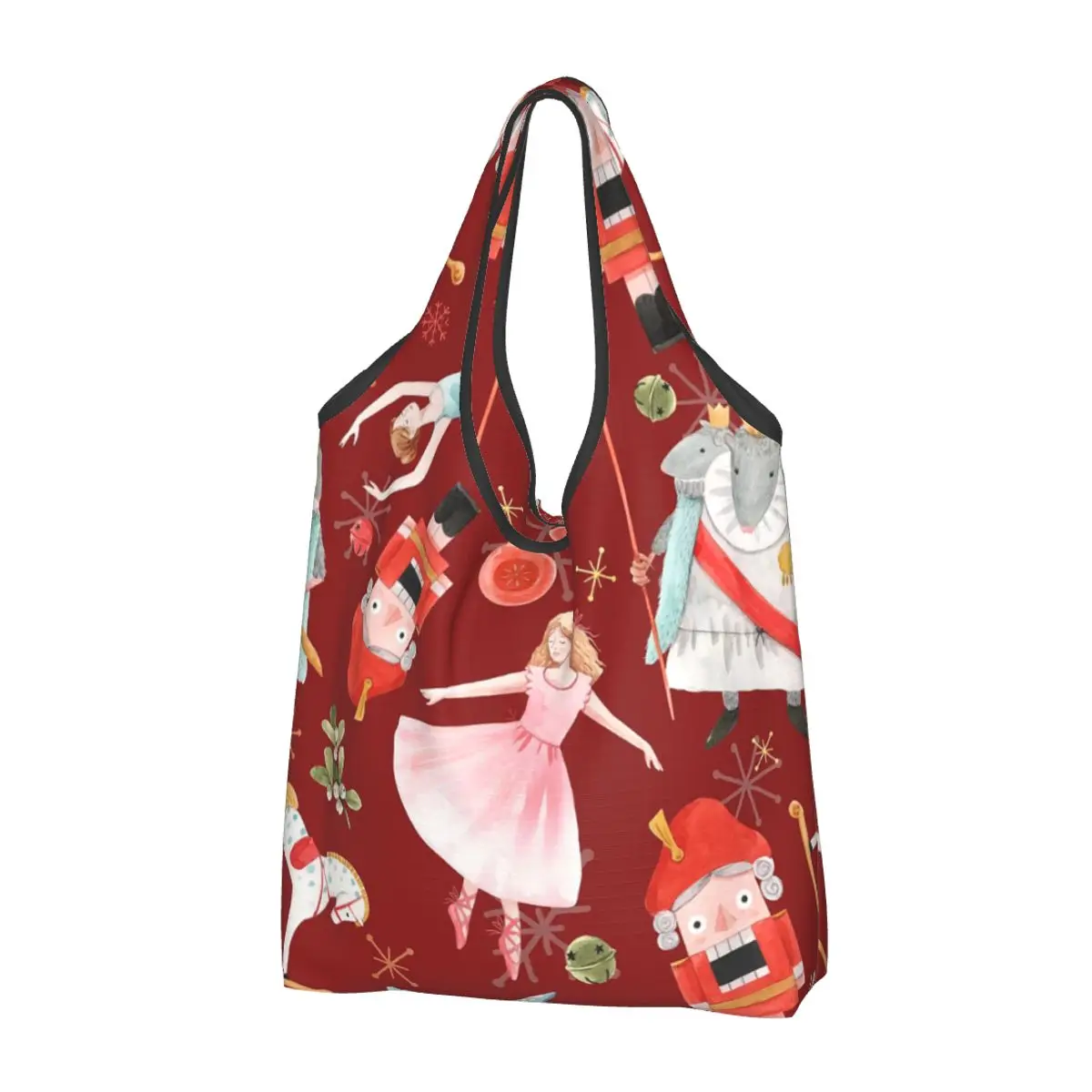 Christmas Nutcrackers Stars Ballerina Violin Portable Tote Shopping Bags Reusable Shopper Bag Groceries Handbag Shoulder Bag