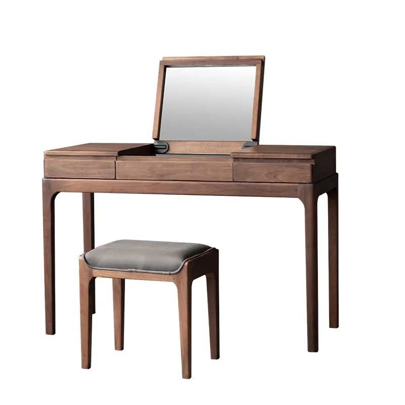 

North American black walnut all solid wood dresser computer table integrated table multi-functional bedroom flip top