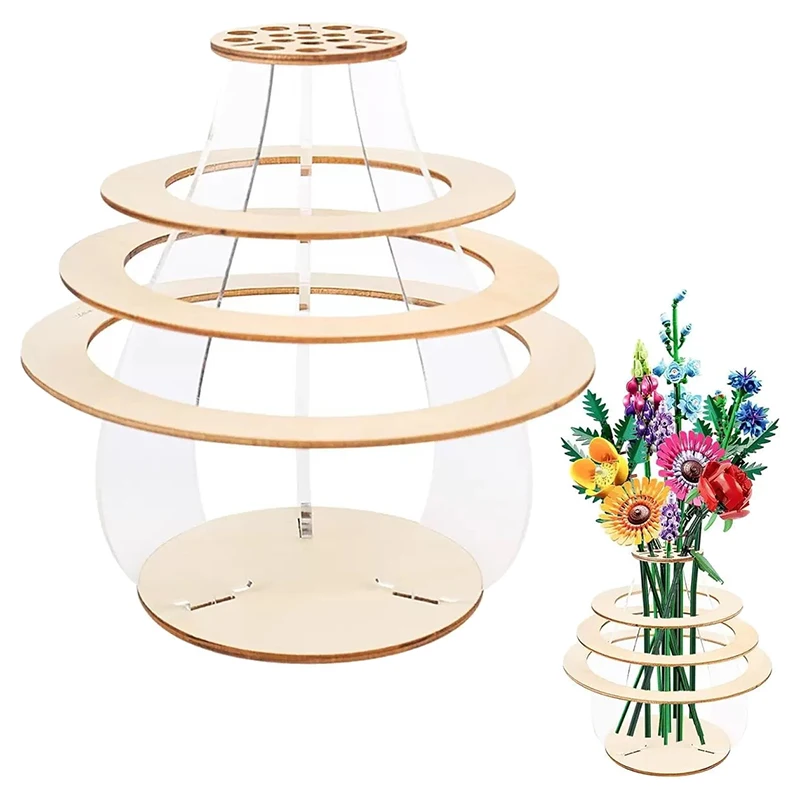 Wooden Vase For Flowers Floating Rings Display Stand For Puzzle Flower Bouquet Building Set Assemble Building Display Stand