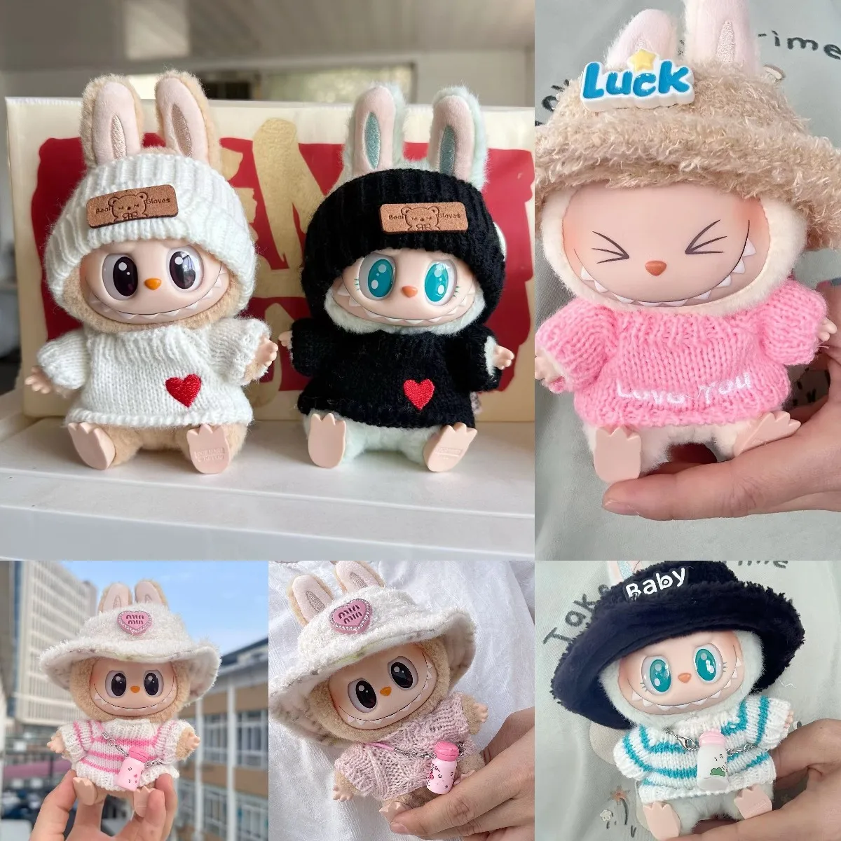 

17cm Labubu II Idol Dolls Cute Mini Plush Doll'S Clothes Korea Kpop Exo Idol Dolls Overalls Clothing Sweater Hat Diy Gifts