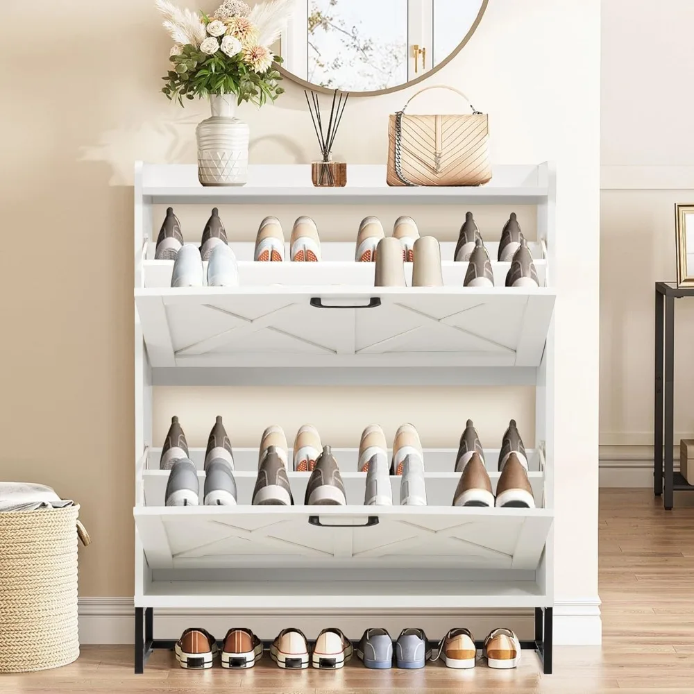خزانة أحذية مع درجين قابلين للطي، خزانة تخزين أحذية مخفية للمدخل، خزانة أحذية ضيقة بأرجل معدنية، مقاس S #3