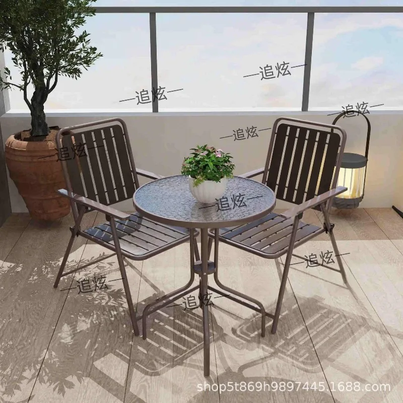 Outdoor tables and chairs courtyard open-air balcony living room milk tea coffee shop new combination modern simple folding chai