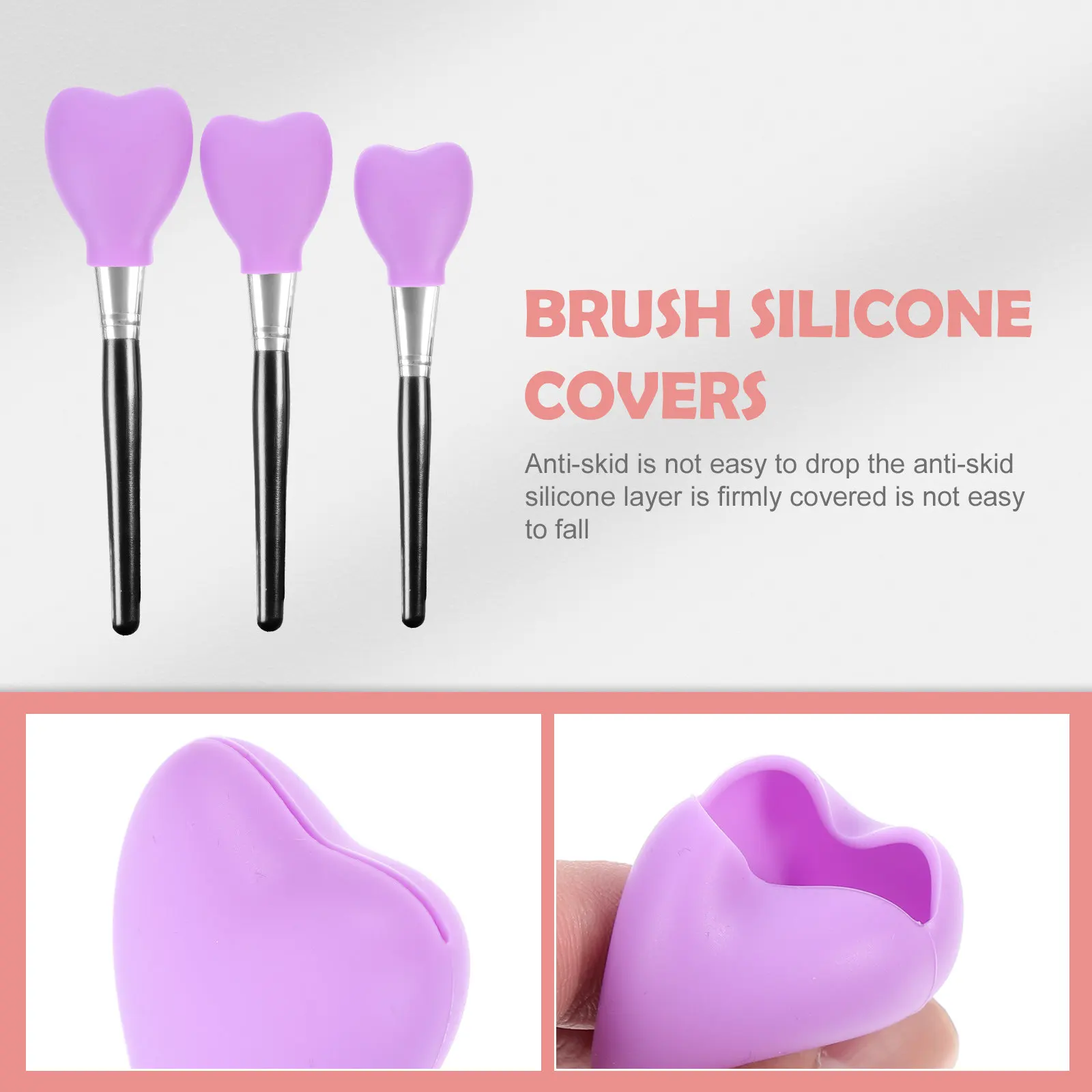 3Pcs Makeup Brush Protective Covers Flexible Silicone Brush Covers Prevent Ground Contact Extend Lifespan Compact Storage Design
