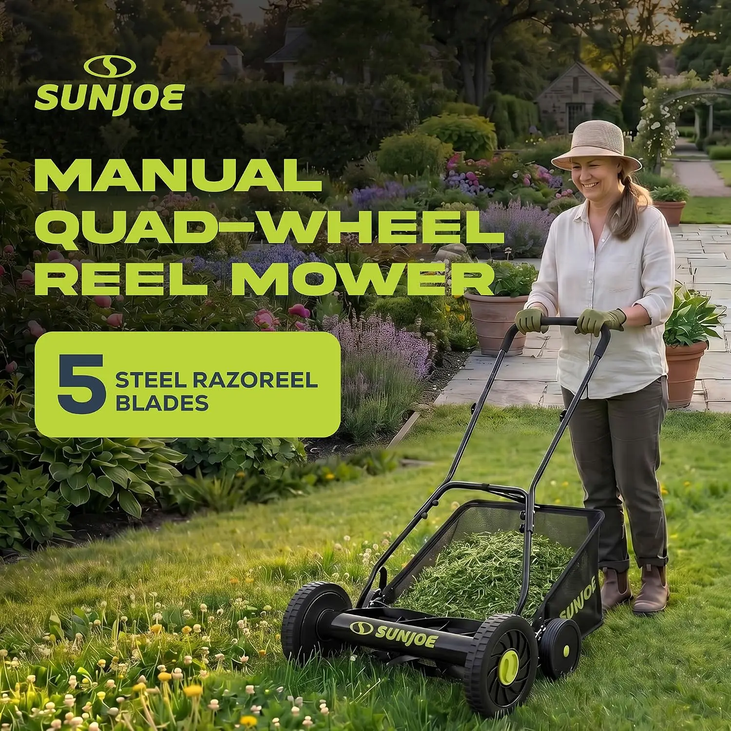 Manual Push Reel Lawn Mower with 8.5-Gal Grass Catcher, 20-Inch Cutting Width - Heavy-Duty Yard Trimmer Machine for, Custom