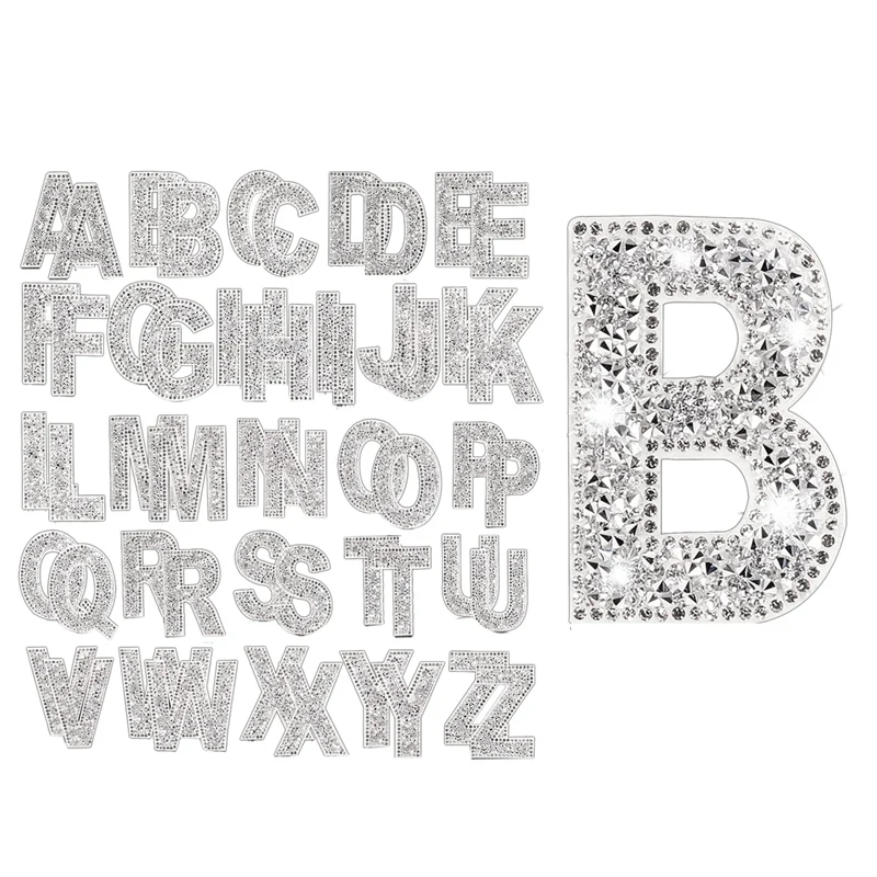 52 Pieces Glitter Rhinestone Alphabet Letter Stickers Kit 2.4 Inch Resin Rhinestone Iron On Letter Glitter Self-Adhesive A-Z Set