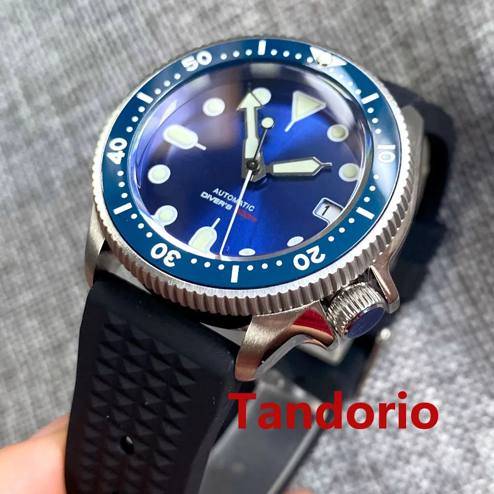 37mm Tandorio 200m Diving NH35A Movement 120 Click Sapphire Glass Automatic Men Watch Date Waffle Strap 3.8 Crown Luminous