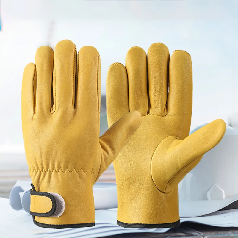 Work Gloves Sheepskin Leather Workers Work Welding Safety Protection Garden Sports Moto Driver Welder Wear-resistant Gloves