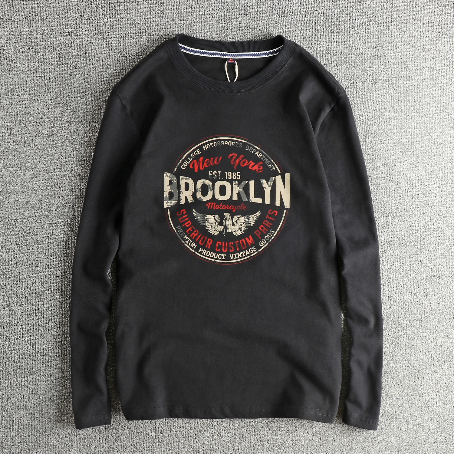 

2025 Autumn New American Retro Long-sleeved O-neck Letter Printed T-shirt Men's Fashion 100% Cotton Washed Casual Sport Tops