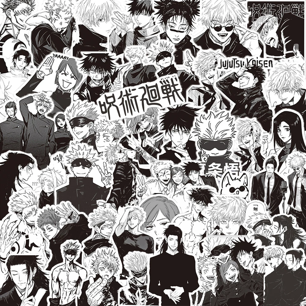 10/30/65 Stück Jujutsu Kaisen Schwarz-Weiß Anime-Aufkleber Cartoon Gojo Satoru Sticker Skateboard Gepäck Handy Coole Aufkleber Spielzeug Geschenk