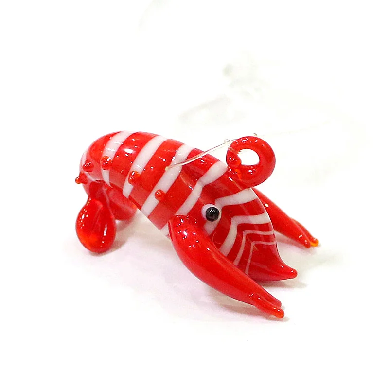 Ciondolo Mini figurina di aragosta rossa in vetro galleggiante ciondoli carini gamberi gamberetti piccola statua ornamenti forniture per decorazioni per acquari