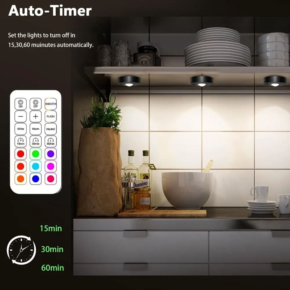 RGB 12 Color Night Light Wireless Remote Control Type-c Rechargeable Light Powered Cabinet Light for Kitchen Wardrobe Bedroom