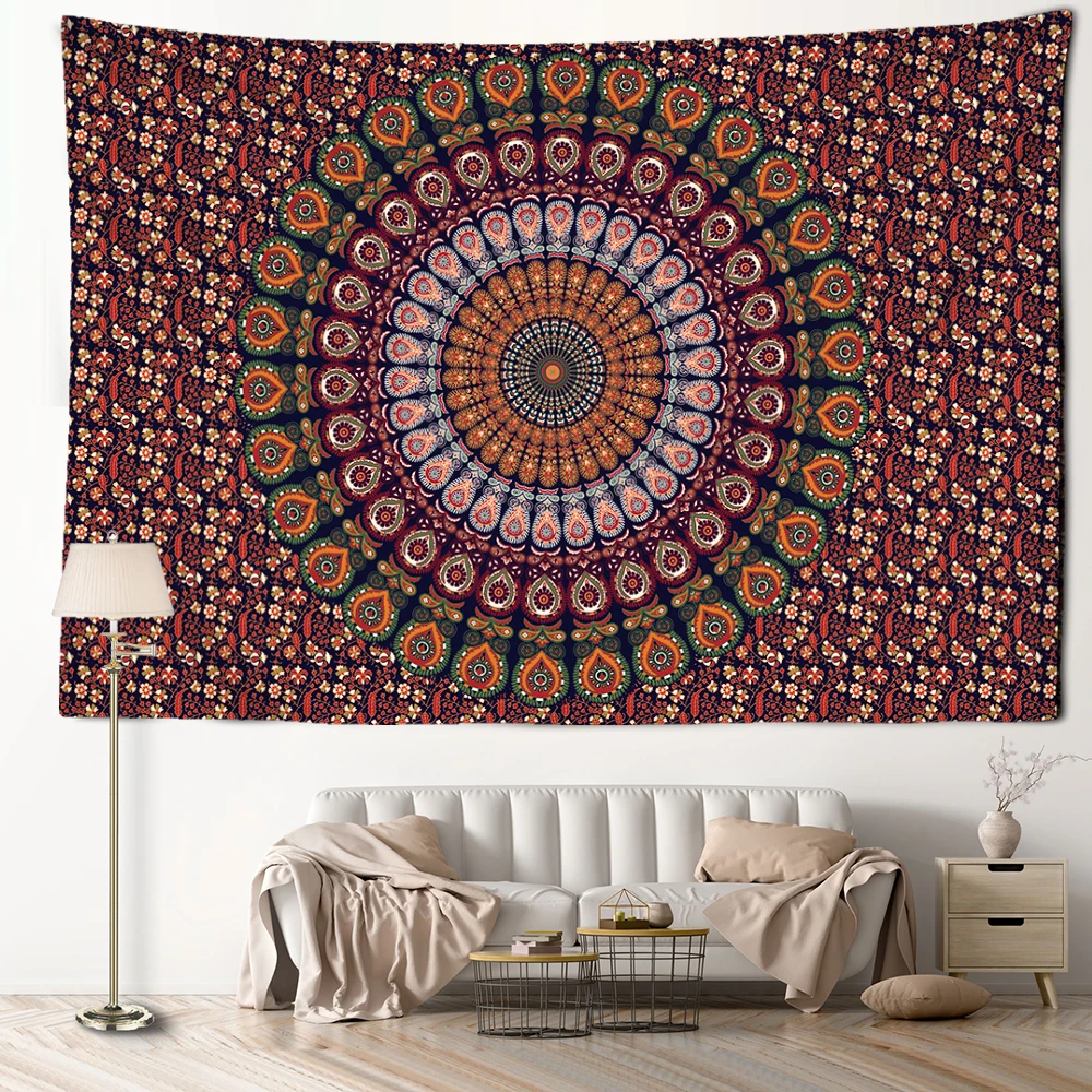 Red and Green Mandala Tapestry Wall Hanging Bohemian Style Abstract Witchcraft Aesthetics Room Bedroom Home Decor