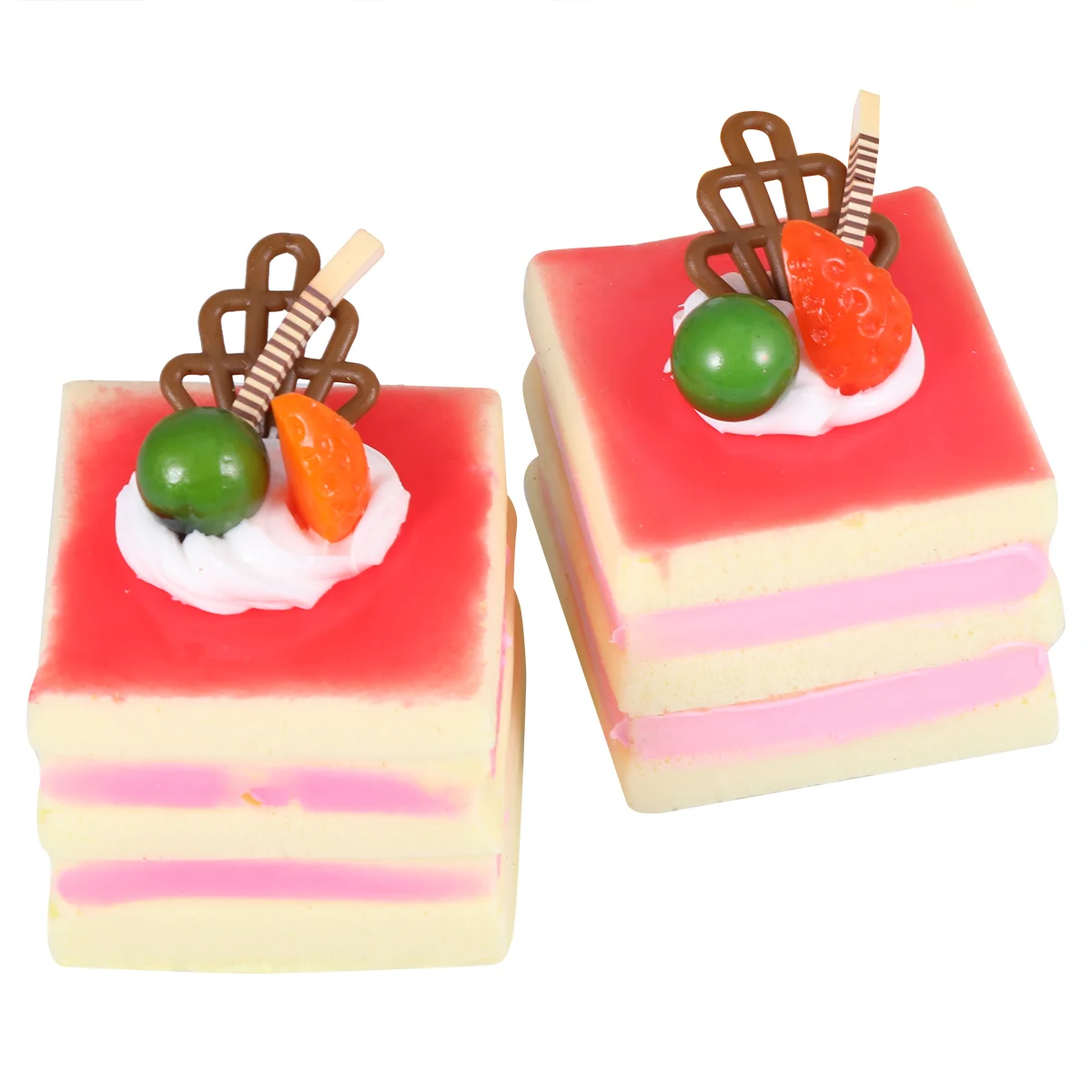 2 Pcs Food Kitchenware Fake Slice Cake Ornaments Fruit Party Decoration Faux Model Lifelike Pu Child