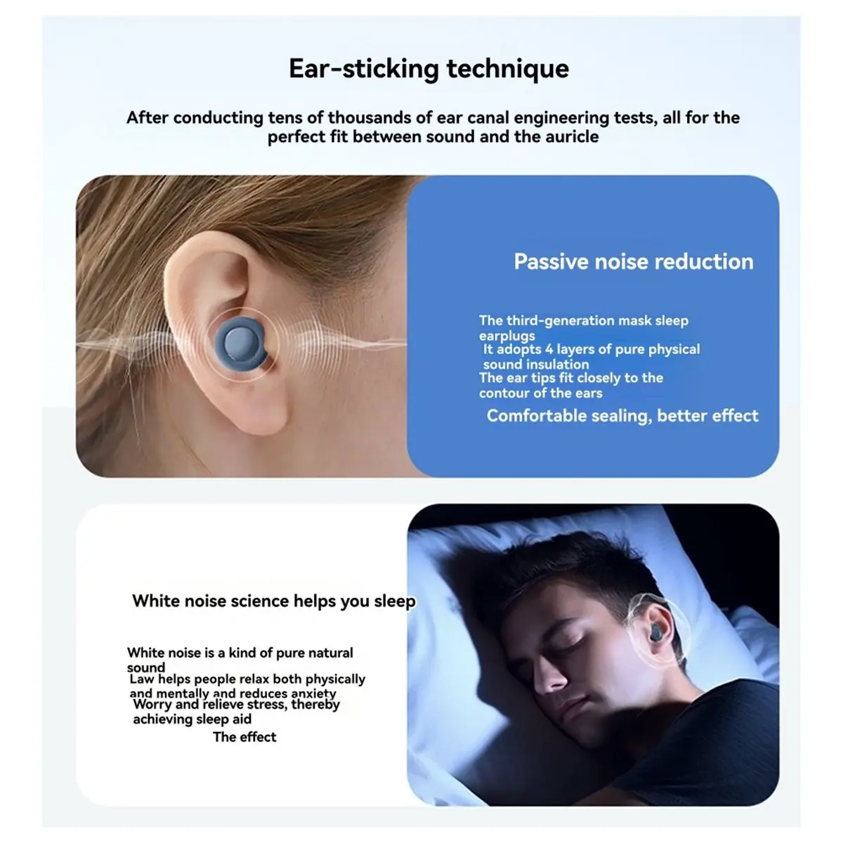 A86G NEW Noise Cancelling Ear Plugs for Sleeping for Noise Reduction for Work Study Travel Comfortable Sleep Earplugs White