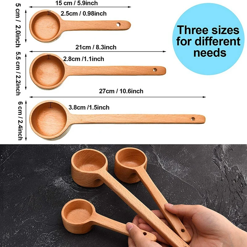 

ABJI-3 Pcs Wooden Coffee Spoon Long Handle Coffee Scoop Tea Espresso Spoon Coffee Measure Spoon For Ground Beans And Tea