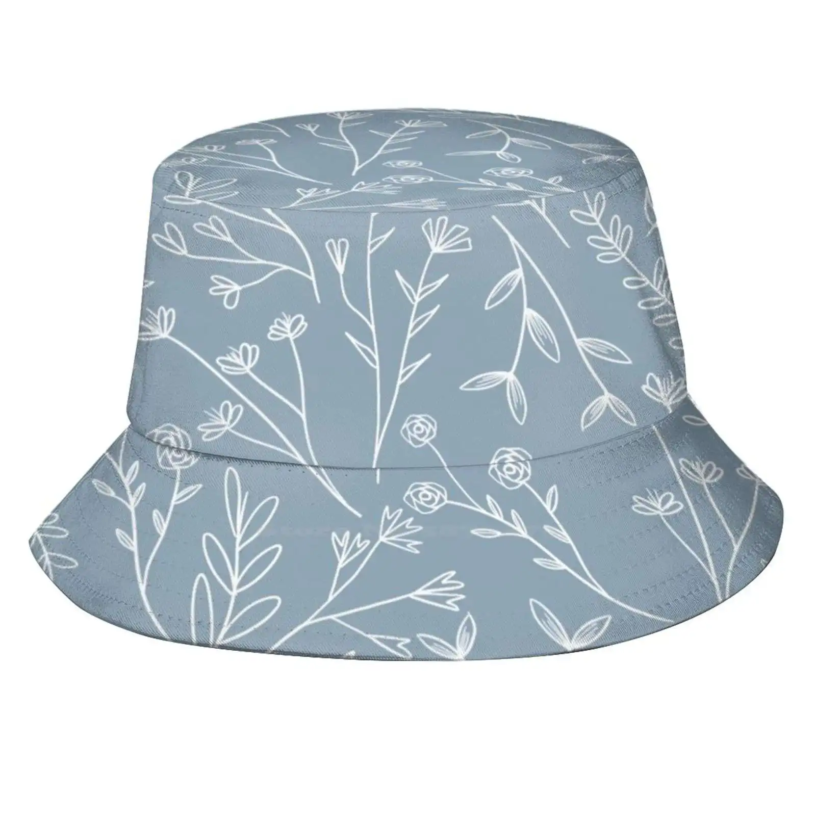 Wildflowers Blue Gray Fishing Hunting Climbing Cap Fisherman Hats Botanical Flowers Pencil Minimalist Pattern Flower Pattern