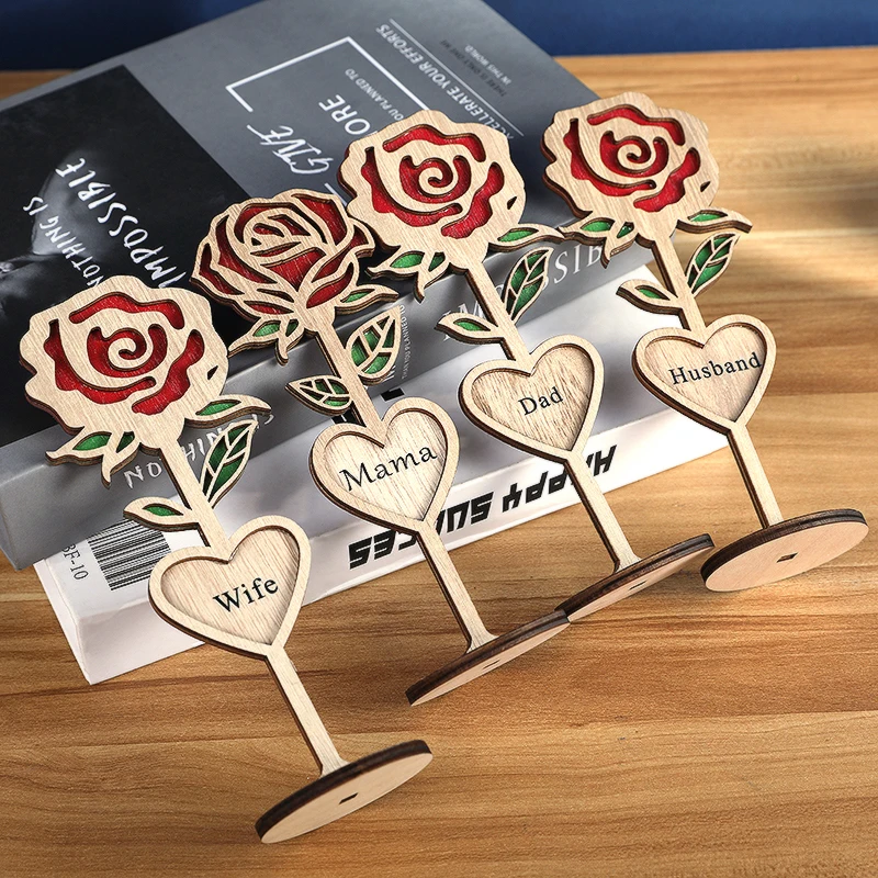 1Pcs Wooden Mama Rose Desktop Ornament 3D Carved Rose Flower Mother\'s Day Gift Wife Mom Dad DIY Gift Mother\'s Day Home Decor