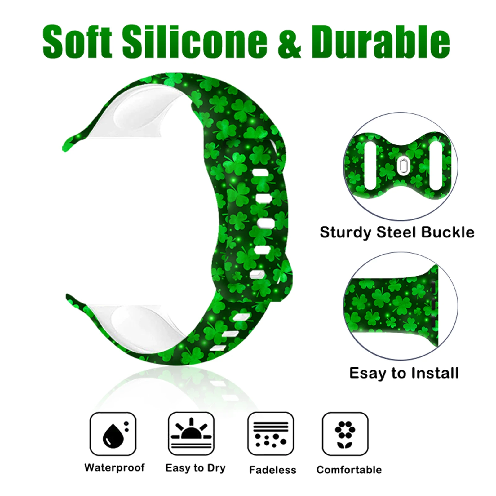 St. Patrick's Printed Strap for Apple Watch 9 8 7 SE Silicone Band Replaceable Bracelet for iWatch 45mm 44mm 42mm 41mm Watchband