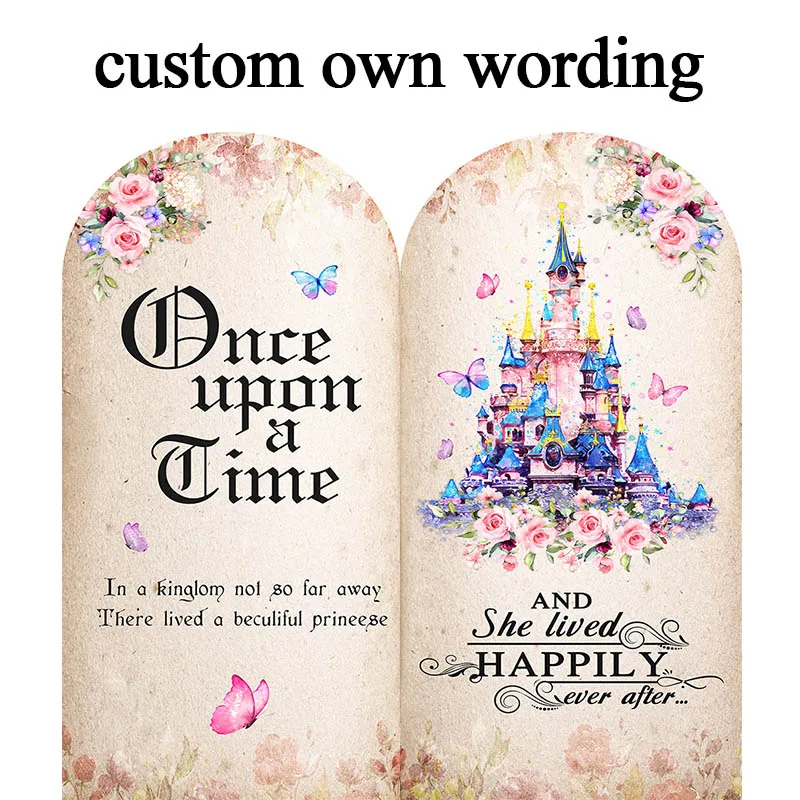 

Mehofond Fairytale Book Background Once Upon a Time Princess Castle Butterfly Flower Girls Birthday Wedding Double-side Backdrop