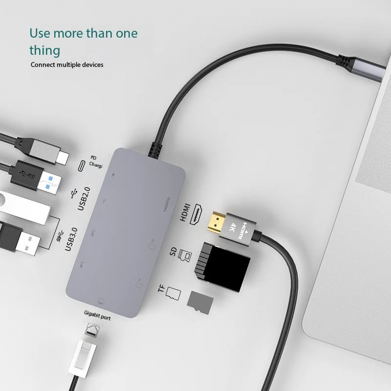 Type-C docking station HD 4K display USB3.0/Gigabit network port splitter eight-in-one HUB docking station