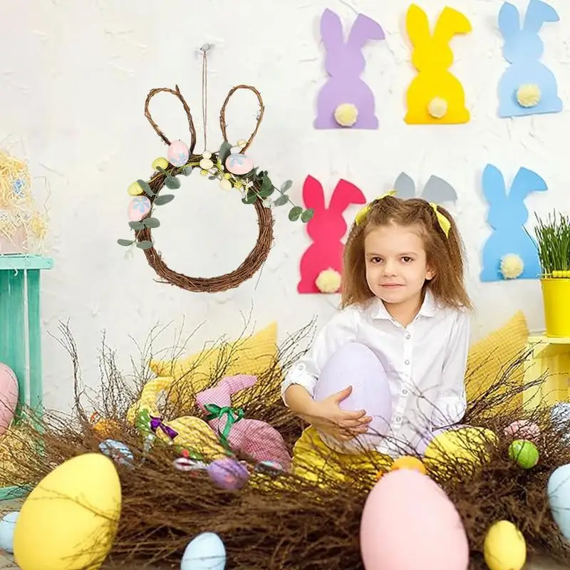 Ghirlanda di conigli pasquali Ghirlanda di uova di coniglio Ghirlanda di Pasqua Ghirlande Ghirlande per porte primaverili Corona decorativa per la casa primaverile Buona Pasqua