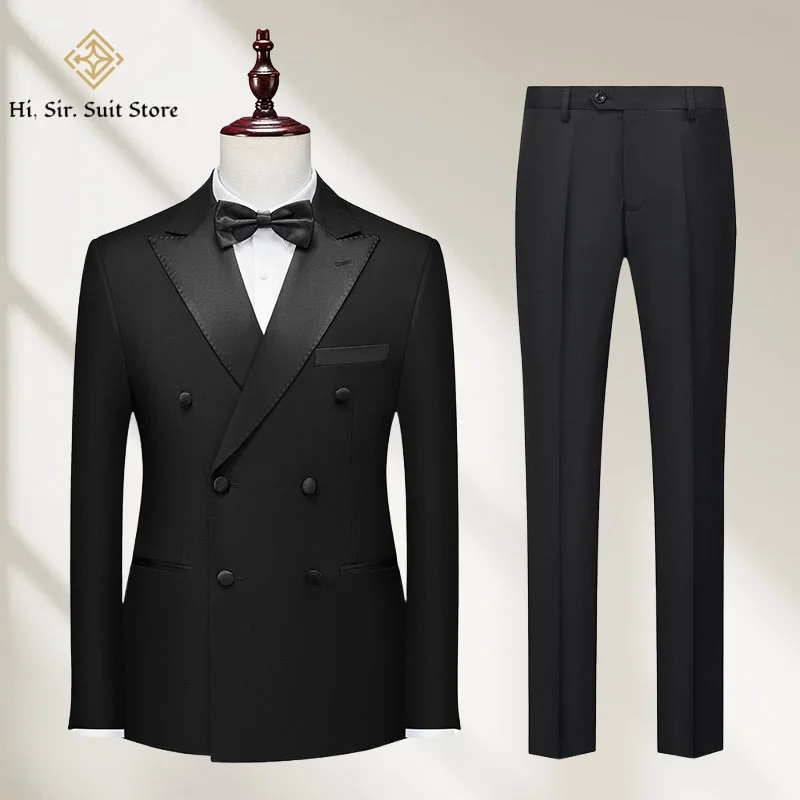 Peaked Lapel Double-Breasted Banquet Formal Wear Performing Arts Auditions Choral Suit Ensemble Male Wedding Master of Ceremonie - Image 2