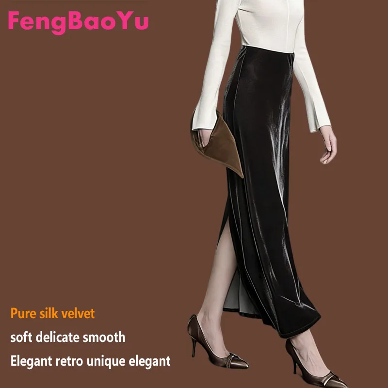 

Fengbaoyu Luxury Silk Velvet Women's Half-Dress With Elastic Waistline and Ruffled Loose A-Line Style Outdoor Casual Skirt