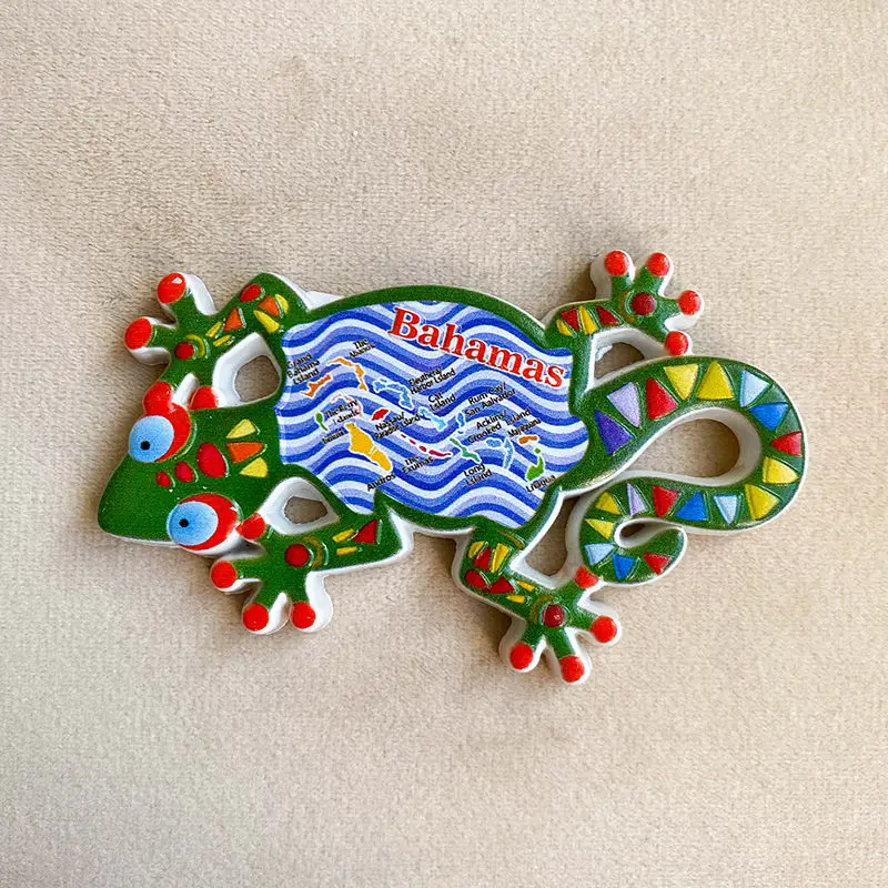 

Bahamas Islands Fun Flower Gecko Map Travel Souvenir3d3D Magnetic Fridge Magnet Personalized Kitchen