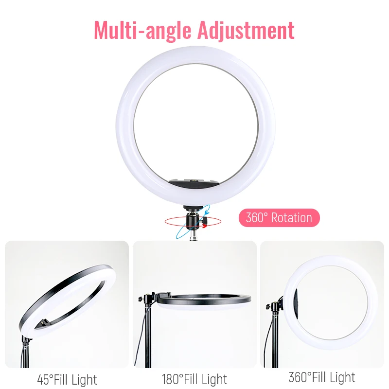 Dimmable Ring Light com tripé opcional, lâmpada Selfie, iluminação fotográfica, luzes de vídeo de estúdio, Live Make Up, YouTube, 10 \