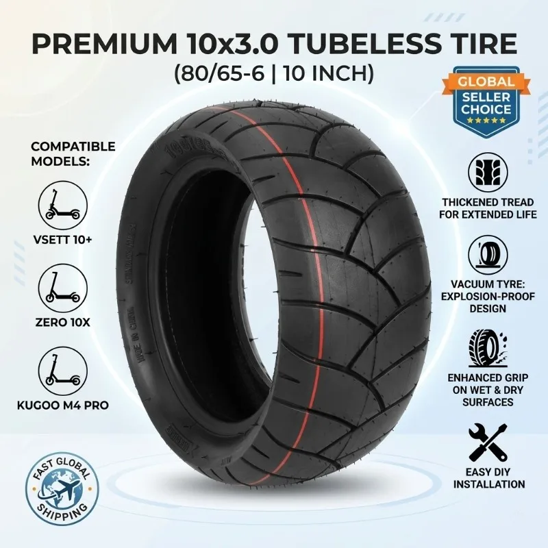 

Бескамерная шина 10x3.0 80/65-6 для VSETT 10+ Zero 10X Kugoo M4 Pro, усиленная, с защитой от проколов