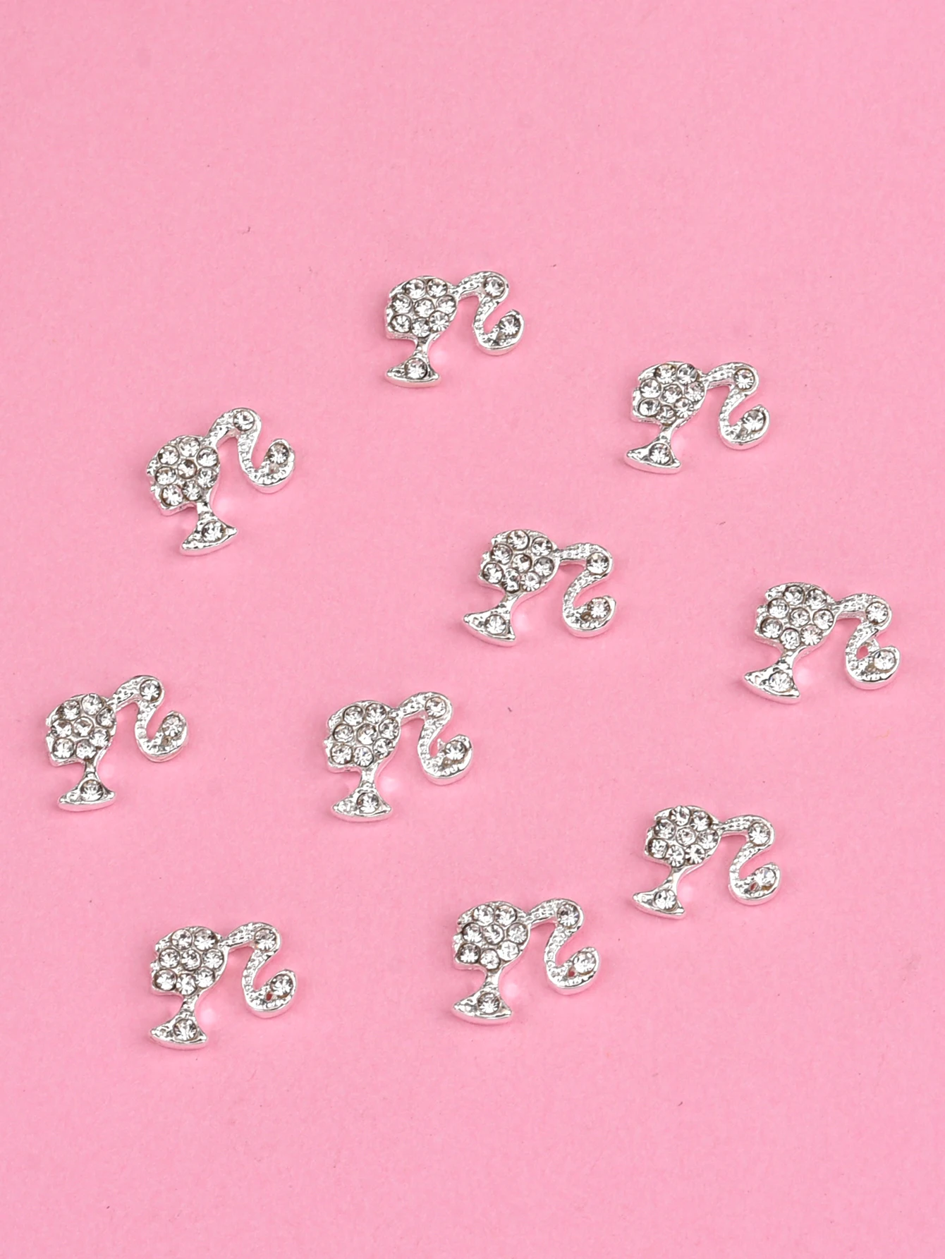 10 Stuks Strass Meisje Hoofd Ontwerp Zink Legering Goud Zilver Nail Art Decoratie 3d Nail Charms Nj23904