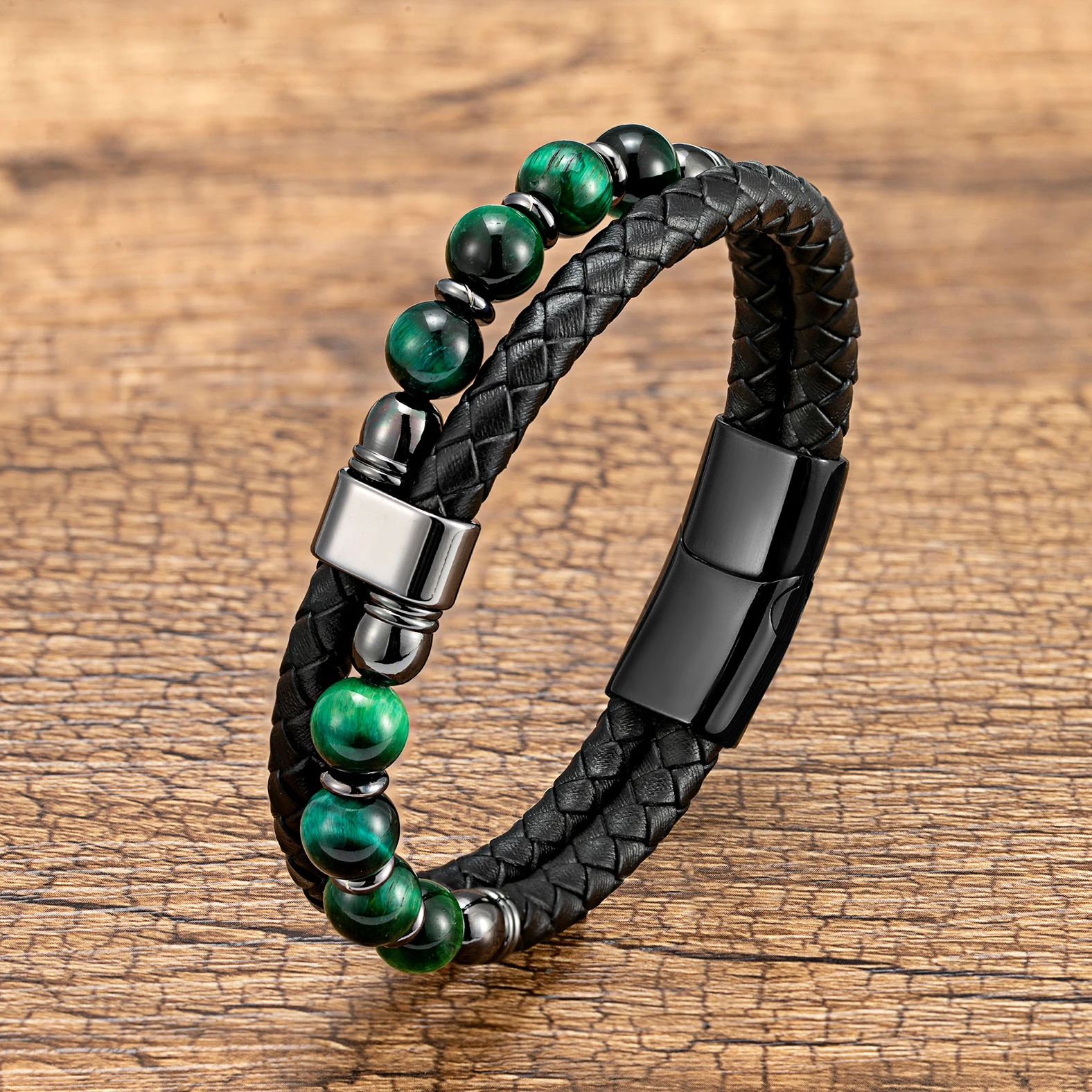 YAN MIN Natural Round Tiger Eye Stone Bracelet For Man Woman Stainless Steel Magnetic Jewelry Accessories Male Gift
