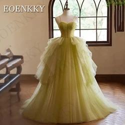 Green A Line Tulle Prom Dress платья на выпускной Spaghetti Straps Sweetheart Graduation Dress Open Back Celebrity Sweep Train