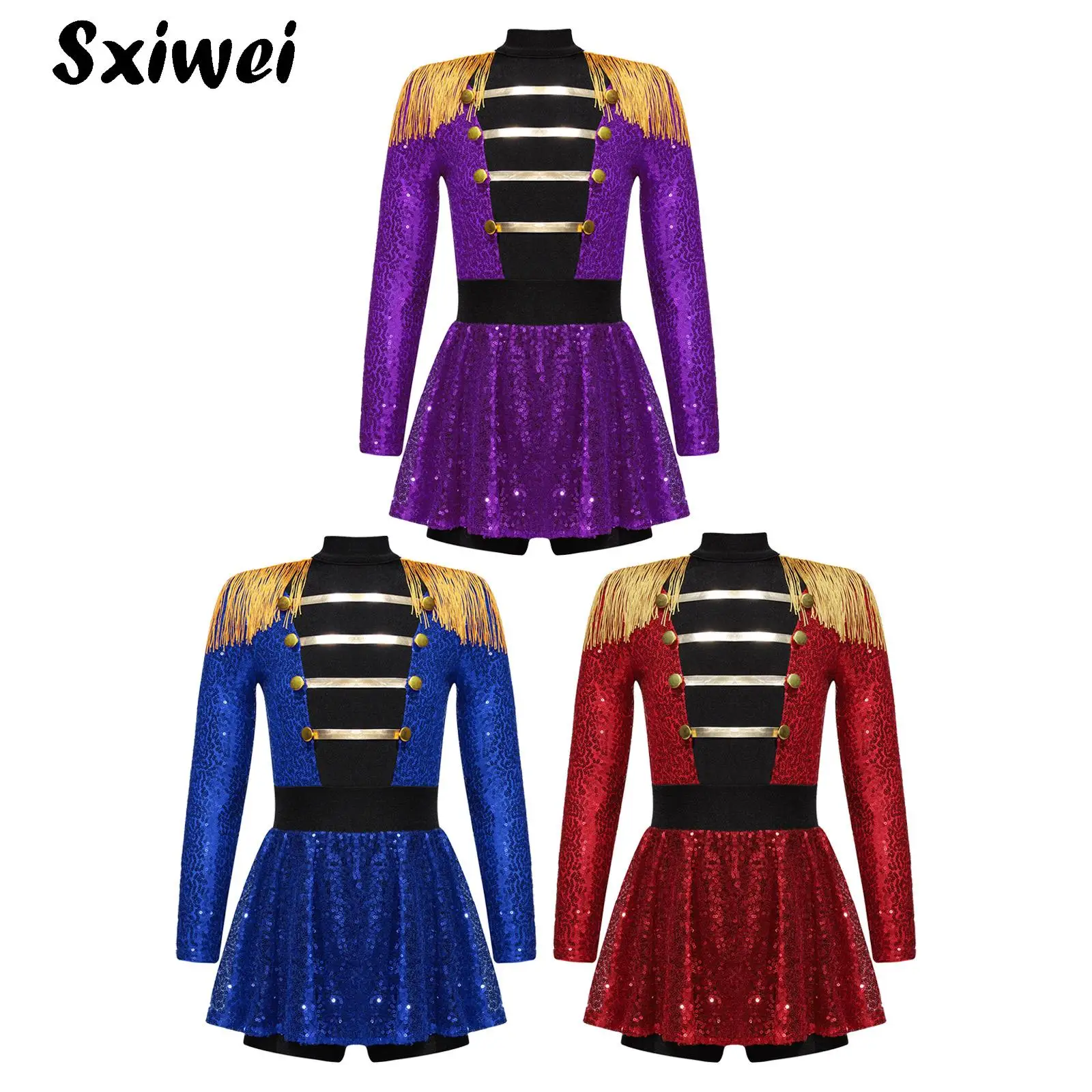 

Kids Girls Circus Director Cosplay Costume Jumpsuit Bodysuit Ringmaster Halloween Carnival Costumes Fancy Dress Up Sequin Outfit