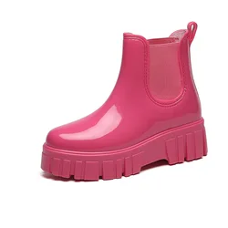 Botas de chuva de plataforma antiderrapante para mulheres, borracha impermeável, botas chelsea, galochas de jardim, rainshoes femininos, limícolas, sapatos de água