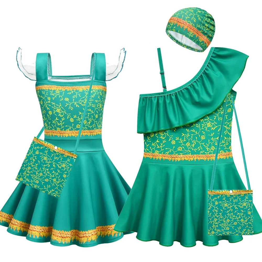 

Anime Princess Cosplay Costume Disguise Green Dress Bag Swimsuit for Girls Full Set Halloween Carnival Party Clothes Role Play