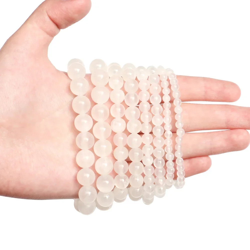 Selenite Bracelets Natural Round Healing Stone 4/6/8/10mm Reiki Spiritual White Quartz Plaster Crystal Mineral Gemstones Jewelry