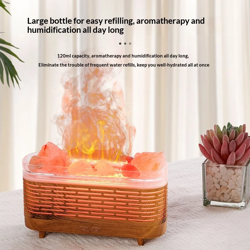 Himalayan Natural Rock Salt Crystal Atmosphere Lamp Humidifier Aromatherapy Machine with Colorful Flame Effect