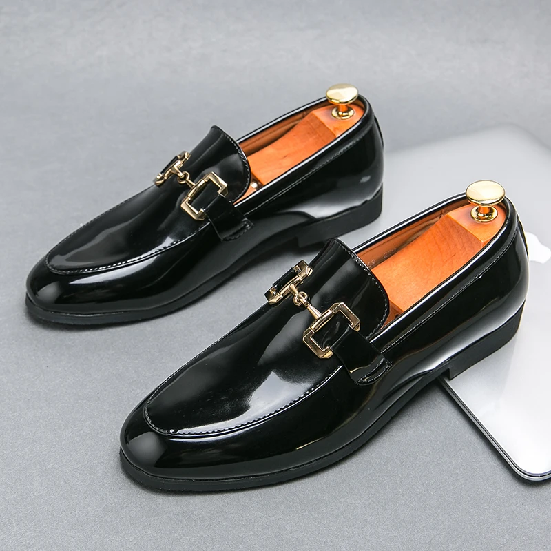 New Black Loafers for Men Pu Leather Slip-On Round Toe Solid Spring Autumn Handmade Men\'s Shoes for Business Size 38-46