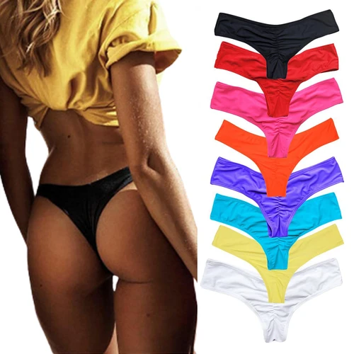 Bañador de Tanga para mujer, traje de baño plisado, varios colores, Color sólido